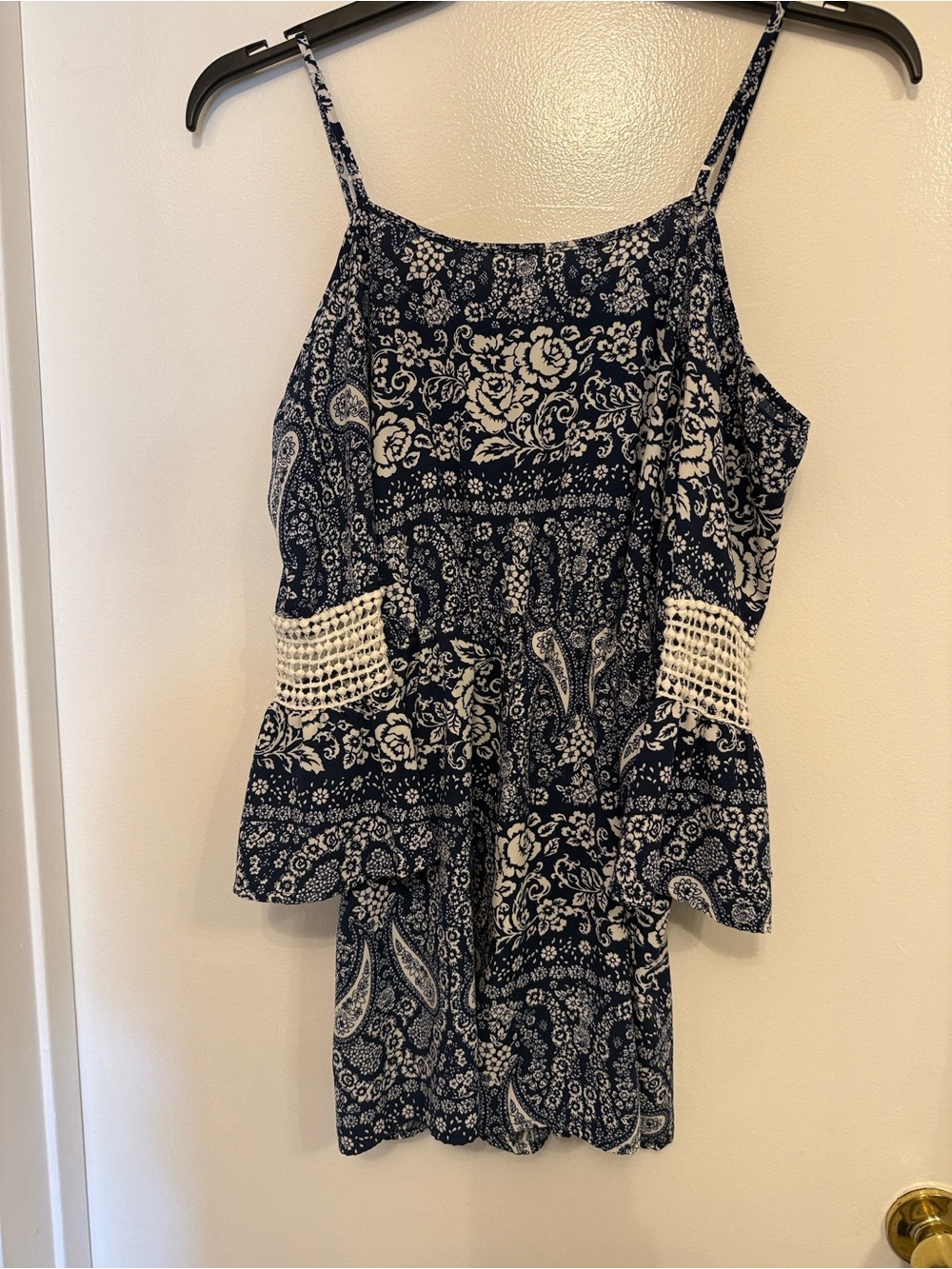 My Story Navy and White Paisley Romper